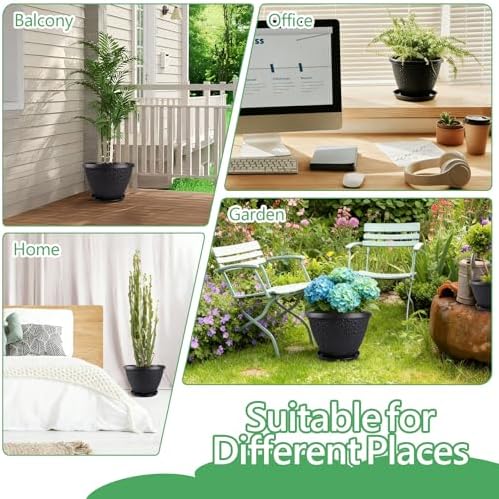 Nooulap 12 inch Plant Pots Outdoor Indoor, 4 Pack, Black - Image 7