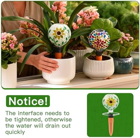 VOREEN Mosaic Plant Watering Globes with Terracotta Watering Spikes, 17oz Glass Self Watering Globes for Indoor & Outdoor Potted Plants, Decorative Water Drippers, Set of 2 - Image 4