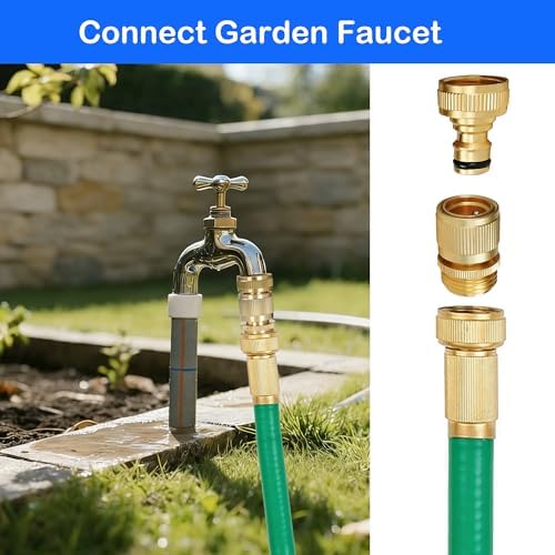 Hourleey Garden Hose Quick Connect, 8 Set Solid Brass 3/4 Inch GHT Thread Garden Hose Quick Connect Fittings, No-Leak Male and Female Water Hose Quick Release Connectors - Image 4