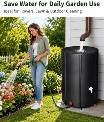 100 Gallon Collapsible Rain Barrel, Portable Rainwater Collection System, Water Storage Tank, Rain Catcher Barrel with Two Spigots and Overflow Kit, Rain Water Barrel Collector for Garden, Black - Image 2