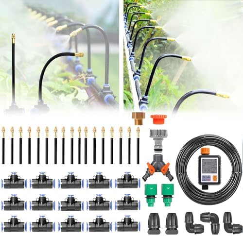 Drip Irrigation Kit for Plants, Quick Connector Watering System with Brass Misting Nozzles, Outdoor Sprinkler System for Lawn & Garden, 50m/164ft by Unknown