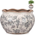 Geetery Ceramic Planter Pot 11 Inch Round Plant Pot, Floral, Grey, Large by Geetery