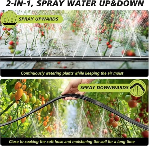Homvocal Flat Soaker Hose 100 ft, 3-in-1 Sprinkler and Drip Irrigation Hose, 4-Pack 25 ft with Garden Staples and Splitters for Lawn, Garden Bed - Image 4