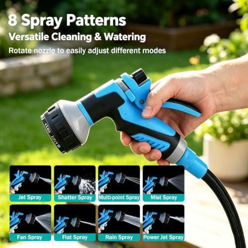 Portable Water Hose Reel, 15M Flexible Garden Hose with Multi-Pattern Spray Nozzle, Lightweight Handheld Hose Reel for Garden Watering, Car Washing, Patio & Pet Cleaning - Image 3