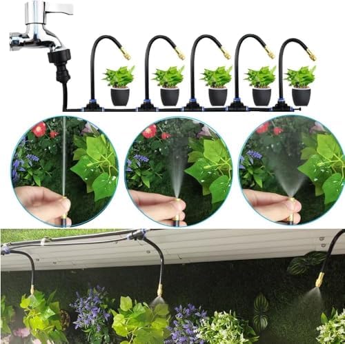 Brass misting Nozzle tee with Built-in Hose for Outdoor Cooling Systems, Adjustable 360° Rotation, Water Mist Nozzle Threaded Sprayer Atomizing Nozzle + 12mm tee Belt 10 Meters PE Pipe - Image 3