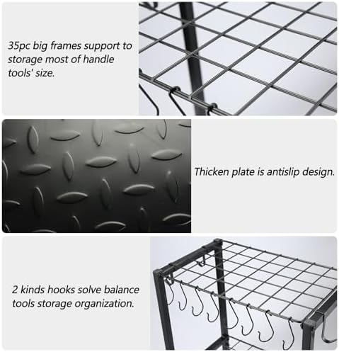 YueTong Garden Tool Organizer Heavy Duty,Yard Tool Tower Rack,Garage Storage Organization for Long Handle Tools,Rake,Brooms,Extra Hooks for Small Shovel,Shear.All Metal,Free Standing. - Image 6
