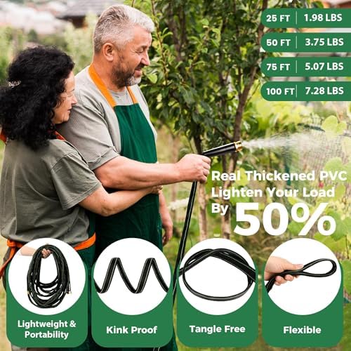 Garden Hose 75 ft Water Hose Flexible Heavy Duty Lightweight No Kink Long Outdoor Non-Expandable High Pressure Flat Hoses Pipe 75’ Strong 3/4’’ Brass Fitting for Outside Yard Lawn Car Wash - Image 3