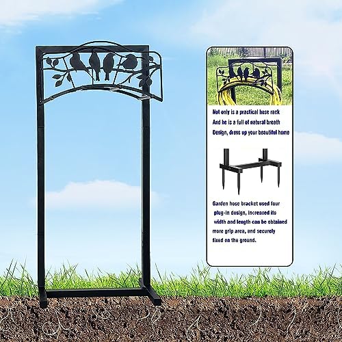 Garden Hose Holder Freestanding with 4 Spikes, Detachable Heavy Duty Water Hose Holders Stand, Reinforced Garden Hose Storage Rack for Lawn & Yard, Black2 - Image 5