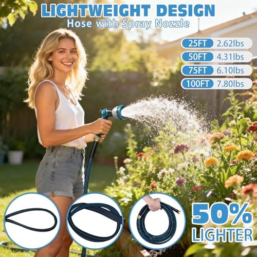 Halfjuly Garden Hose 100FT, Flat Non-Expandable Lightweight Water Hose, Durable Flexible Heavy Duty No Kink Design with 3/4" Fittings, 10 Way Spray Nozzle for Outdoor Yard Lawn - Image 3