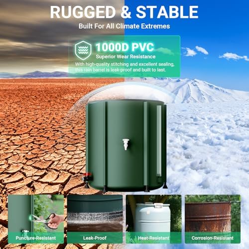 SKM Collapsible Rain Barrel, Anti-Leak 1000D 3-Layer PVC, 53 Gallon, Green - Image 3