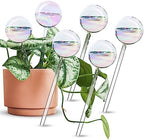 [6 PCS] Light Iridescent Rainbow Gradient Color Clear Glass Self-Watering System Spikes, Automatic Plant Waterer Bulbs by Tomorotec