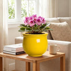 8 Inch SelfWatering Plant Pots, Ceramic Flower Pots, Yellow - Image 3