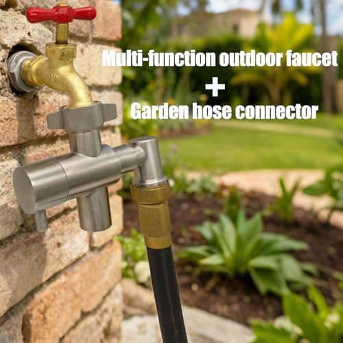 G-Sunny Stainless Steel Multi-Function Outdoor Faucet with Garden Hose Adapter, Garden Hose Splitter with Extra Tap for Hand Washing, Bucket Filling - Image 2