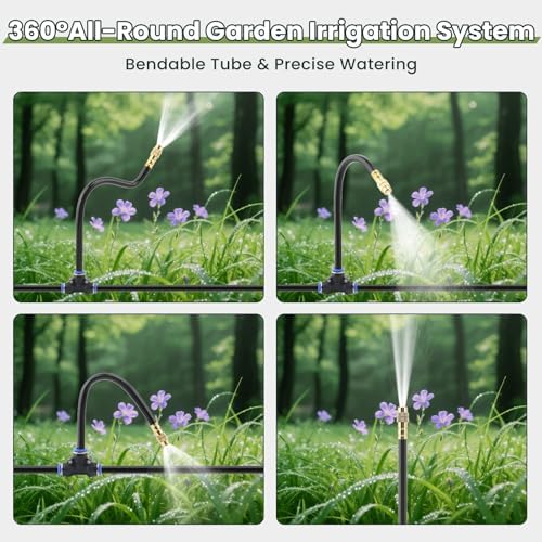 100FT Smart Drip Irrigation System with Water Timer – Automatic Garden Watering System with 360° Bendable Hose & 24 Adjustable Nozzles for Garden, Yard, Lawn,Compatible with 3/4" & 1/2" Hose - Image 5