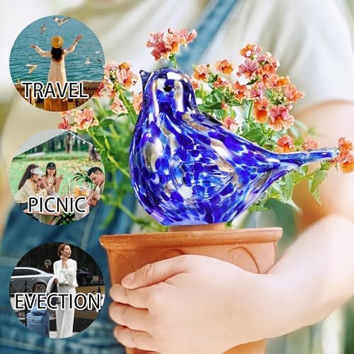 Plant Watering Globes, Bird Glass Self Watering Planter Insert - Glass Plant Water Globes for Daily Use, Planter Spikes to Support Indoor & Outdoor Plant Health, Dark Blue - Image 6
