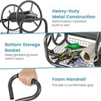 Garden Hose Reel Cart with 4 x 10" Pneumatic Wheels, Heavy-Duty Metal, Holds 300 ft, Crank Handle, Storage Basket - Image 5