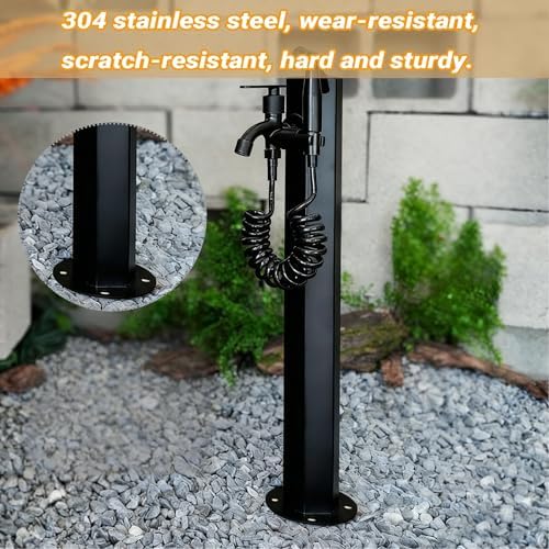 Stainless Steel Outdoor Freestanding Water Hydrant with Faucet - Anti-Freeze Hose Stand for Irrigation, Durable Black Square Design (Hexagonal Pile, B) - Image 6