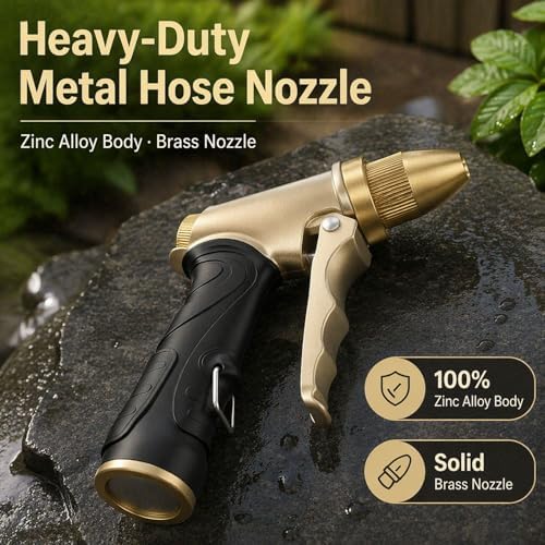 Garden Hose Nozzle, Heavy Duty Metal Spray Nozzle, 100% Full Brass Nozzle High Pressure Water Hose Nozzles with Adjustable Spray Patterns for Garden Watering, Car Washing & Pet Bathing - Image 4