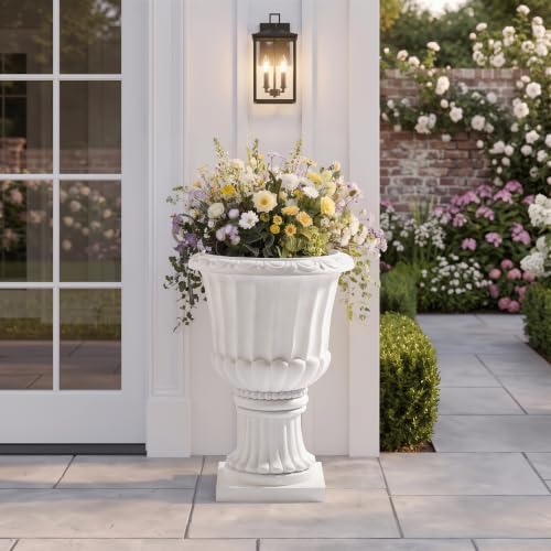 Classic Pedestal Urn Garden Planter, 30 Inch, White by Noeko