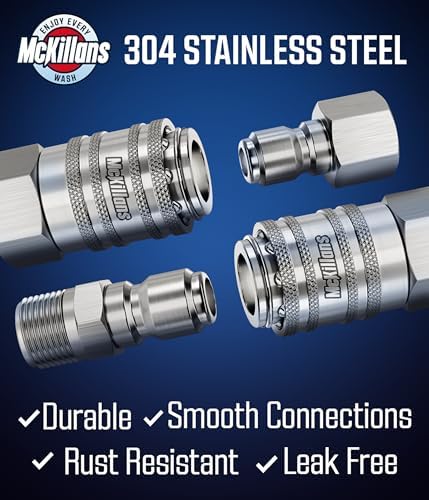 McKillans® 3/8" NPT Automatic Pressure Washer Quick Connect Kit of 4 - Stainless Steel - 3/8" Pressure Washer Quick Connect Fittings - Power Washer NPT 3/8" - PUSH-TO-CONNECT - Upgraded Viton O-Rings - Image 6