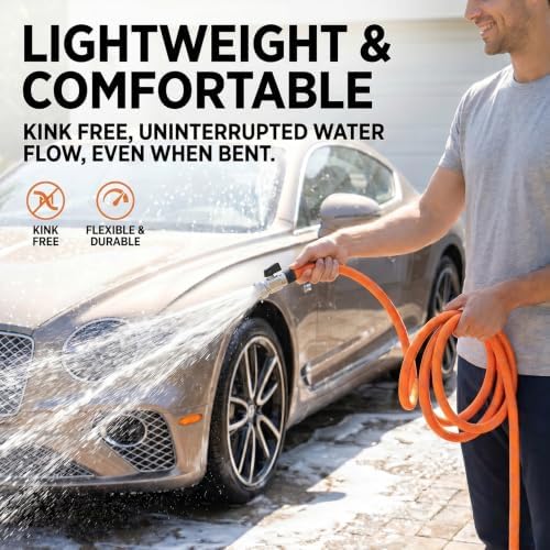 100 FT Garden Hose, Upgraded Lightweight Non-Expanding Water Hose, Flexible Kink-Resistant Design for All-Weather Use, Yard, RV and Car Washing, Orange - Image 6