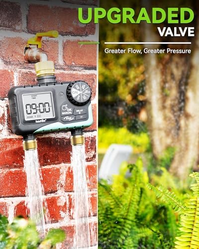2 Way Hose Splitter & 2 Zone Sprinkler Timer - Dual Programmable Water Timer, Automatic Irrigation System, Anti-Leak Outdoor Faucet Connector for Lawn & Garden - Image 4