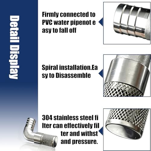 304 Stainless Steel Garden Hose Strainer, 90 Degree Elbow Inlet Filter Screen, Suitable for Water Pumps, Aquariums and Garden Irrigation, Including Hose Clamps and Sealing Tape (20mm 1inch) - Image 3