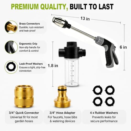 2026 upgraded high-pressure garden hose nozzle,universal water jet nozzle,360° rotating adjustable spray,with foam spray gun and brass connector,suitable for car wash and garden yard cleaning - Image 6