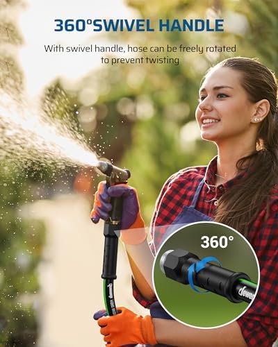 DEWENWILS Garden Hose 5/8" × 50ft, Heavy Duty, Flexible, Lightweight Hybrid Water Hose with Swivel Handle in Solid Aluminum Fittings, No Kink, CE & RoHS Listed, Black+Green - Image 4