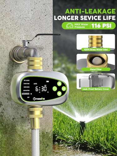 Sprinkler Controller with Soil Moisture Sensor: 1 Zone Water Timer for Garden Hose, Rain Delay & Brass Inlet Programmable Hose Timer, Automatic Drip Irrigation System for Yard Lawn Greenhouse - Image 3