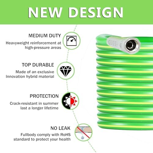 HQMPC Garden Hose 5/8"IDx50' Hose For Garden Watering Durable PVC Hybrid Hose with Swivel Handle Non Kinking Heavy Water Hose with Brass Hose Fittings (50 FEET) Light Green - Image 5