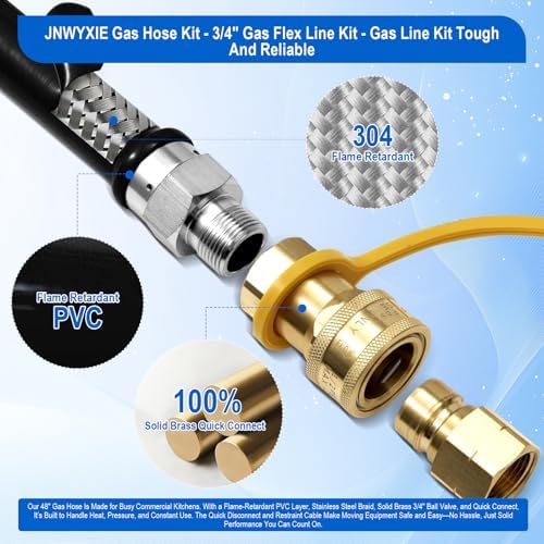 1675KIT48 Safety System Kit, 48" Commercial Gas Hose Connector Kit with 3/4" Quick Disconnect,Gas Line Hose for Kitchen Equipment Commercial Standard Gas Connector,Full Port Valve,Restraining Devices. - Image 6