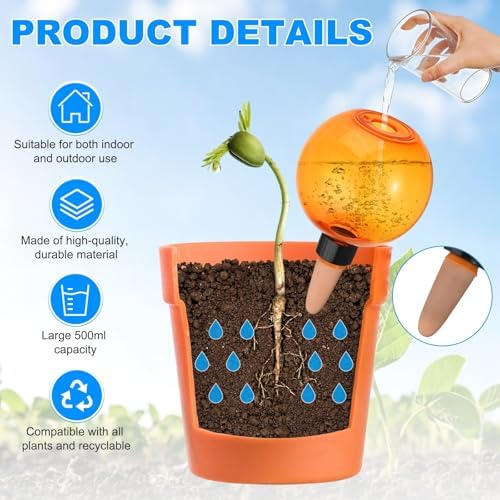M METERXITY 3-Pack Plant Self Watering Globes, 5 oz Plastic Bubble Water Bulbs Top Fill for Indoor/Outdoor Plants, Self Watering Spikes Slow Release Terracotta [Orange] - Image 2