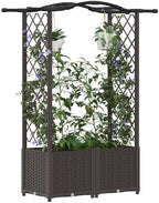 Raised Garden Bed with Trellis and Roof, Brown PP Planter Box - Image 3