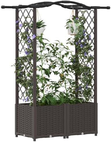 Raised Garden Bed with Trellis and Roof, Brown PP Planter Box - Image 3