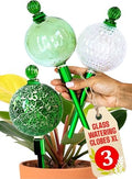 16 Oz 3 pcs Plant Watering Globes for Indoor Plants with Metal Self Watering Planter Insert - Premium XL Glass Hand-Blown Globes - Automatic Plant Waterer Indoor [Mosaic, Green & Crystal] by GARDENBRO