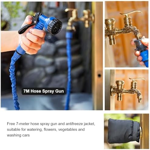 Stainless Steel Freestanding Garden Hose Holder Winter Freeze Crack Garden Water Column with Full Copper Double Outlet Faucet, for Irrigation and Watering(20.5 * 20.5 * - Image 3