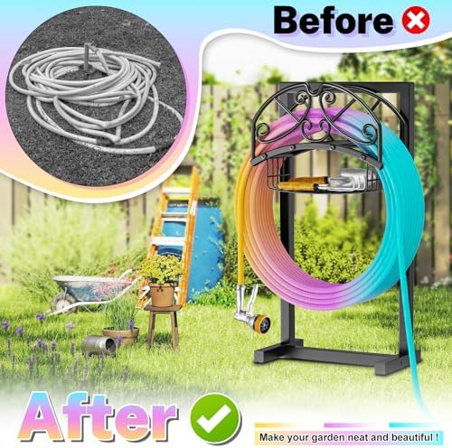 Garden Hose Holder with Storage Basket,Heavy Duty 4 Spikes,Line - Image 4