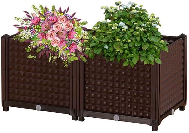 YSUEFIJO Raised Garden Bed Planter, Elevated Plastic Raised Garden Bed Planter Box, Planting Raised Container with Water Design & Drainage Holes, for Flower Vegetable Herbs by WELCOMETOYSUEFIJO