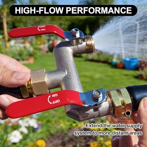 2 Way Hose Splitter, 3/4" GHT Brass Garden Hose Splitter (Red) - Image 6