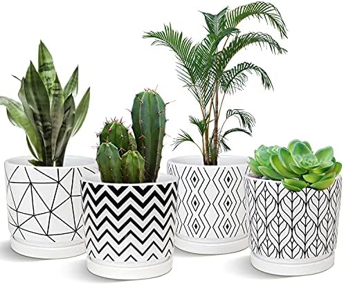 Plant Pots,5.5 Inch White Pots for Indoor Plant with Drainage Hole Set of 4 by TonSin
