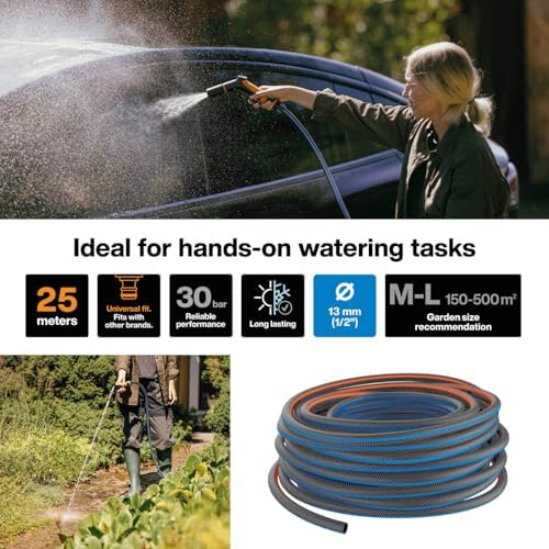 Fiskars 1076045 Garden Hose M-L, X-series, Water Hose for Manual Watering, 13 mm (1/2 Inch), Length: 25 m, Universal Connection, UV-Protected, Frost-Protected, Torsion-Resistant, Blue - Image 2
