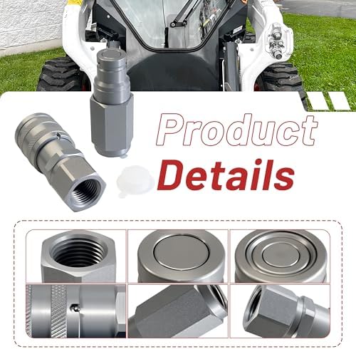 3/8" Flat Face Hydraulic Quick Connect Coupler Set,1/2" NPT Thread, 5076 PSI, ISO 16028 with Dust Caps - Image 5