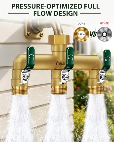 3-Way Garden Hose Splitter, Heavy-Duty Brass, 3/4" GHT, (Green) - Image 6