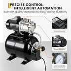 1HP Shallow Well Pump Tank Garden Water Pump Booster System, Pressurized Farm Irrigation, Automatic Water Booster Jet Pump or Home, Farm, Garden Irrigation & Water Transfer, Black - Image 2