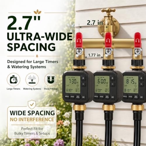 3-Way Garden Hose Splitter, Heavy-Duty Brass, 3/4" GHT, (Red) - Image 3