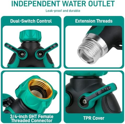 2 Way Hose Splitter for Garden Hose, Dual Outlet Water Hose Connector 3/4 Inch GHT - Image 4