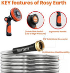 Rosy Earth Metal Garden Hose 75ft, Lightweight Steel Water Hose with 8-Mode Wide Nozzle - Image 2