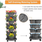 VECELO 7 Tier Vertical Garden Planter, Self Watering Stackable Planters with Wheels for Strawberries, Herbs, Flowers, Vegetables, Dark Gray - Image 3