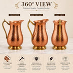 99.9% Pure Copper Water Jug 51 Oz, Hammered Copper Pitcher with Brass Handle & Brass Base, No Inner Lining, No Coating, No Lacquer, Copper Carafe for Water & Cold Beverages - Image 4